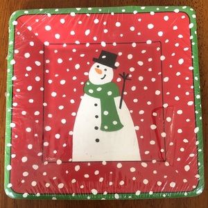 Gaspari Leon 8 Disposable Salad Dessert Snowman Christmas Square Plates Hayes
